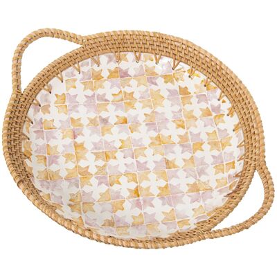 TRAY WITH NEAR OF PEARL/RATTAN HANDLES _40X33X5/7CM ST53169