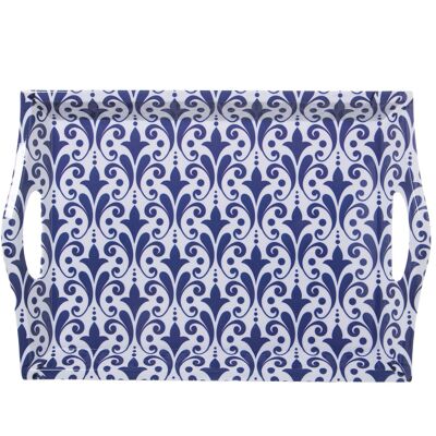 MELAMINE TRAY WITH HANDLES DEC. BLUE ARABESCO _44X31X5CM, INT:35X24.5CM ST6003