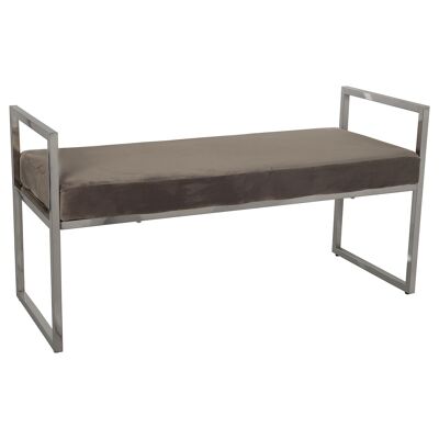 BANC EN ACIER INOXYDABLE.BRILLANT AVEC ASSISE EN VELOURS GRIS _103X41X54CM-HAUTEUR DU SIÈGE:40CM ST48508