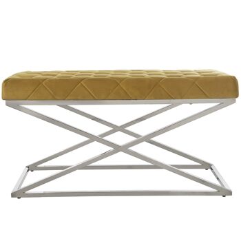 BANC MÉTAL CHROMÉ VELOURS CHAUDIÈRE PIEDS ACIER 98X46X52CM, TUBE:2X2CM ST48765 4