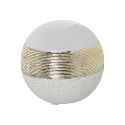 GLOSS WHITE/MATTE CREAM CERAMIC BALL WITH GOLD STRIP °10CM ST52661