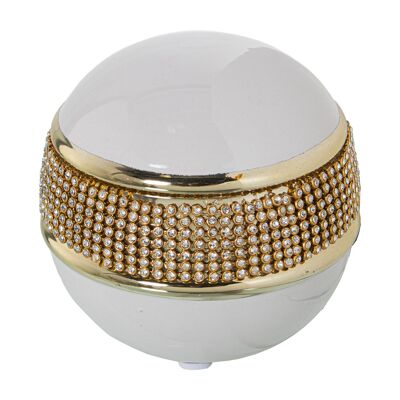 BOULE CÉRAMIQUE BLANC/DORÉ À PAILLETTES DORÉES °10CM ST52834