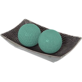 BOULE CÉRAMIQUE VERT MER ASSORTIE _°10CM ST57310 2