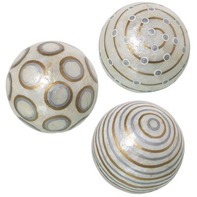 SFERA NACAR ASSORTIMENTO LINEE/CERCHI BIANCO/ARGENTO _°10CM ST39315