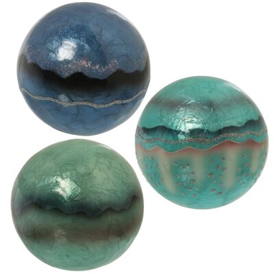 BOULE DÉCO NACAR. VAGUES BLEUES ASSORTIES _°10CM ST38982