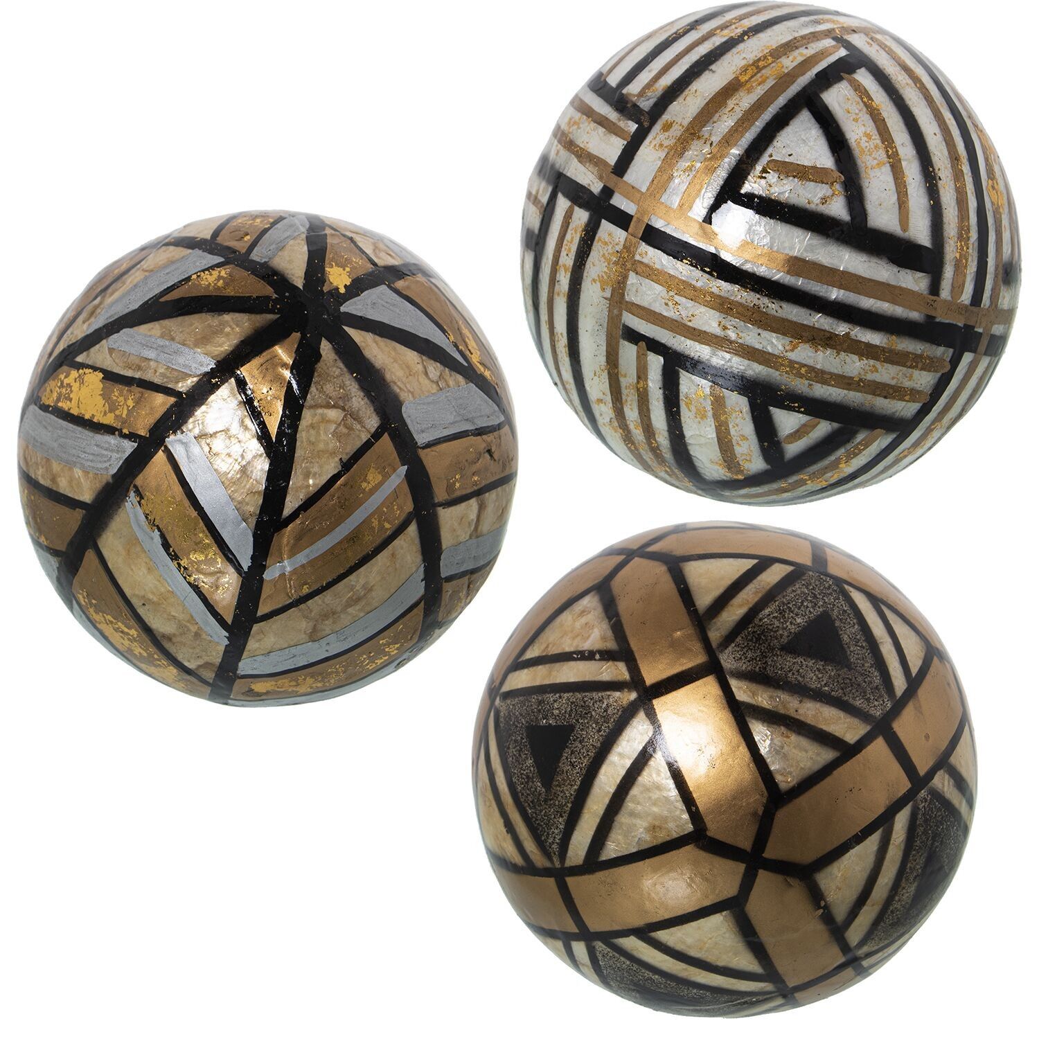 Mother-of-pearl ball, gold, white, black, assorted angles, 10cm, st39318