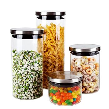 POT DE CUISINE EN VERRE 700ML COUVERCLE EN ACIER INOXYDABLE. _°10X14CM VERRE BOROSILICATE ST82484 2