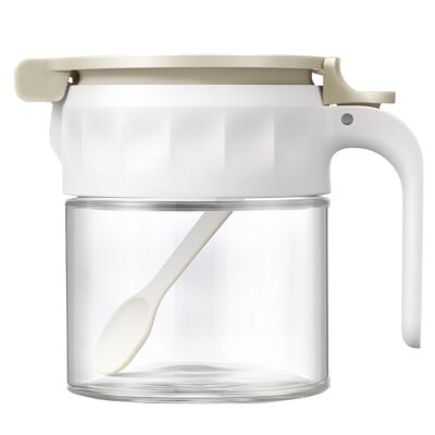 SPICE JAR 250ML GLASS/PP WHITE WITH SPOON _13X10X12CM, PUSH-BUTTON OPENING ST81277