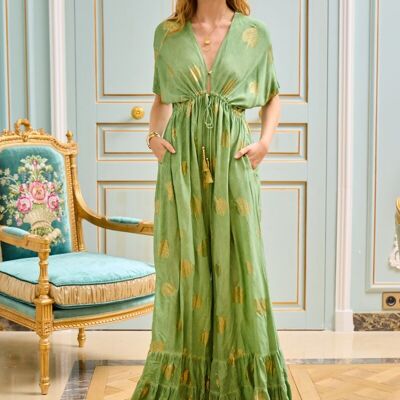 Jumpsuit dress with flared pants, loose fit with gold print