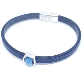 Bracelet cuir intemporel plaqué argent vieilli tons bleus 4