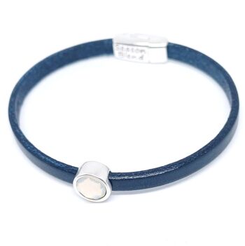 Bracelet cuir intemporel plaqué argent vieilli tons bleus 5