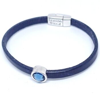 Bracelet cuir intemporel plaqué argent vieilli tons bleus 6