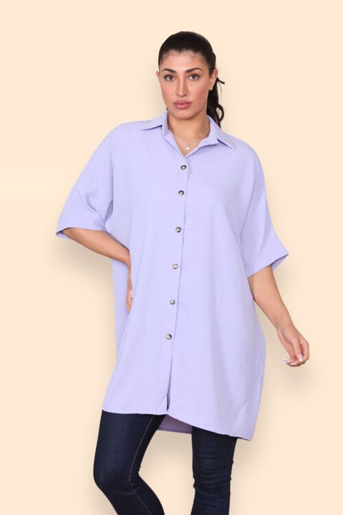 Lightweight Oversized Elongated Collared Shirt with Pleated Back for Maximum Comfort of Movement Plain Solid Colours Plus Size Inclusive Loose Fit Baggy Short Sleeves Dropped Shoulders Women's Spring Summer Button Up- Fits up to UK26