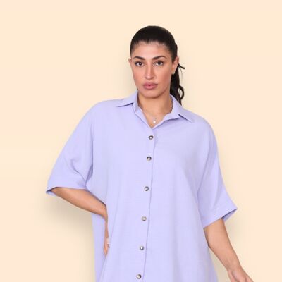 Lightweight Oversized Elongated Collared Shirt with Pleated Back for Maximum Comfort of Movement Plain Solid Colours Plus Size Inclusive Loose Fit Baggy Short Sleeves Dropped Shoulders Women's Spring Summer Button Up- Fits up to UK26
