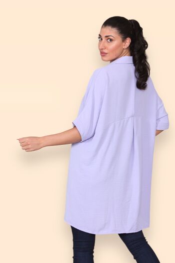 Chemise légère surdimensionnée à col allongé avec dos plissé pour un maximum de confort de mouvement Couleurs unies, grande taille incluse Coupe ample Baggy Manches courtes Épaules tombantes Femme Printemps Eté Boutonné - Convient jusqu'au UK26 2