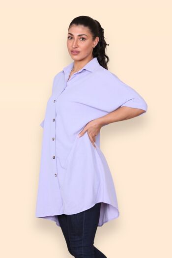 Chemise légère surdimensionnée à col allongé avec dos plissé pour un maximum de confort de mouvement Couleurs unies, grande taille incluse Coupe ample Baggy Manches courtes Épaules tombantes Femme Printemps Eté Boutonné - Convient jusqu'au UK26 4