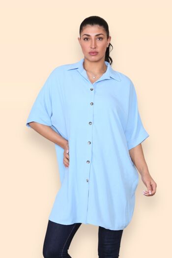 Chemise légère surdimensionnée à col allongé avec dos plissé pour un maximum de confort de mouvement Couleurs unies, grande taille incluse Coupe ample Baggy Manches courtes Épaules tombantes Femme Printemps Eté Boutonné - Convient jusqu'au UK26 6