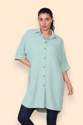 Chemise légère surdimensionnée à col allongé avec dos plissé pour un maximum de confort de mouvement Couleurs unies, grande taille incluse Coupe ample Baggy Manches courtes Épaules tombantes Femme Printemps Eté Boutonné - Convient jusqu'au UK26 13