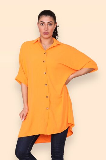 Chemise légère surdimensionnée à col allongé avec dos plissé pour un maximum de confort de mouvement Couleurs unies, grande taille incluse Coupe ample Baggy Manches courtes Épaules tombantes Femme Printemps Eté Boutonné - Convient jusqu'au UK26 16