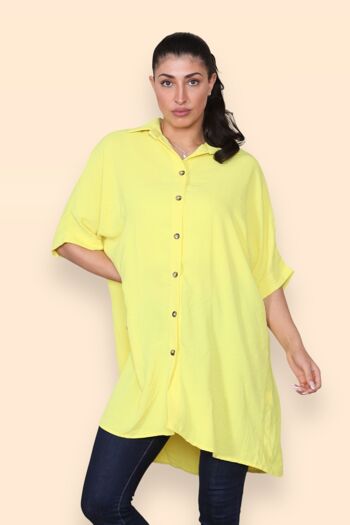 Chemise légère surdimensionnée à col allongé avec dos plissé pour un maximum de confort de mouvement Couleurs unies, grande taille incluse Coupe ample Baggy Manches courtes Épaules tombantes Femme Printemps Eté Boutonné - Convient jusqu'au UK26 19