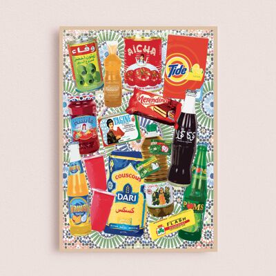Pop-Art-Poster | Marokkanischer Lebensmittelladen auf Zellige-Hintergrund 30x40cm
