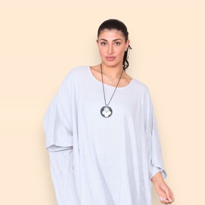 Mesh Weave OverAll with Dropped Shoulder Sleeves and Round Crew Neck Kaftan Dress Long Top Cover All Beach Vacation Holiday Easter Women's Fashion Viral Plus Size Inclusive Loose Fit Baggy Over Bikini - Fits up to UK30