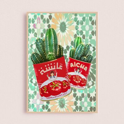 Poster di arte pop | Fondo zellige Cactus Aïcha 30x40cm