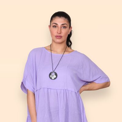 Lightweight Soft Top with Flared Bottom Panel_Necklace Included_ Round Crew Neck Women's Fashion Holiday Vacation Beach Spring Summer Viral Plus Size Inclusive Loose Baggy Fit Plain Solid Colours - Fits up to UK30