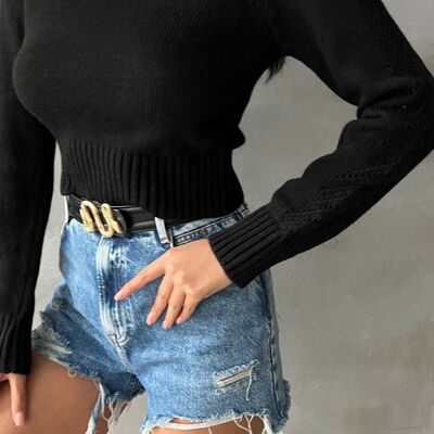 Short Knitted Sweater Round Neck Long Sleeves