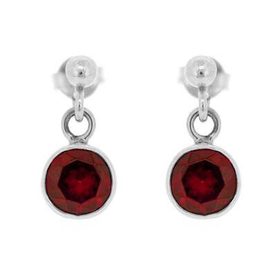 Small Round Garnet Faceted Stud Post Drop Earrings and Presentation Box