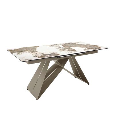 EXTENDABLE RECTANGULAR PORCELAIN MARBLE DINING TABLE 1114