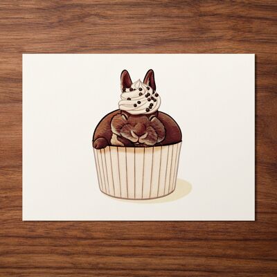 Carte postale "Lapin Cupcake au Chocolat"