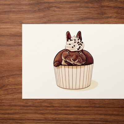 Carte postale "Lapin Cupcake au Chocolat"