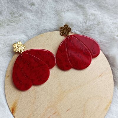 GARANCE Ohrringe 3 marmorierte rote Blütenblätter
