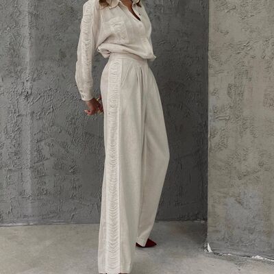 Long Sleeve Shirt and Trousers Set in Cotton Linen