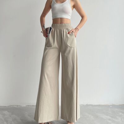 Pantalon Ample Tissu Gabardine avec élastique à la taille