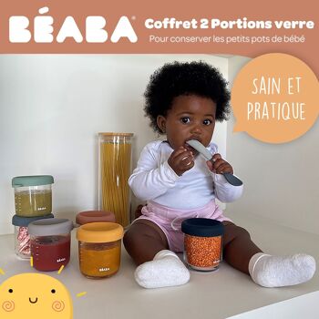 BEABA, Lot de 2 Portions verre 250 ml Night blue/Honey 3