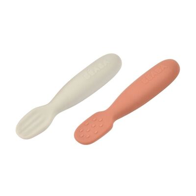 BEABA, Lot de 2 pré-cuillères en silicone - terracotta/velvet grey