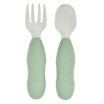 BEABA, Lot de 2 pré-couverts inox - sage green 1