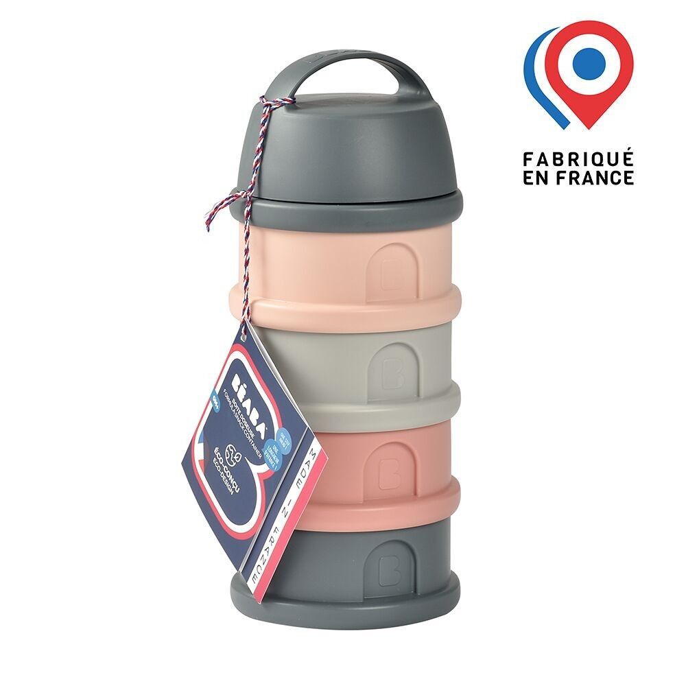 BEABA, Dosierbox – 4 Fächer – Mineralgrau/Rosa