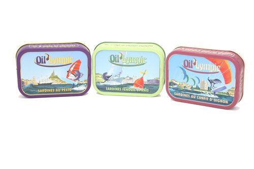 Carton panaché sardines "OIL'LYMPIC"