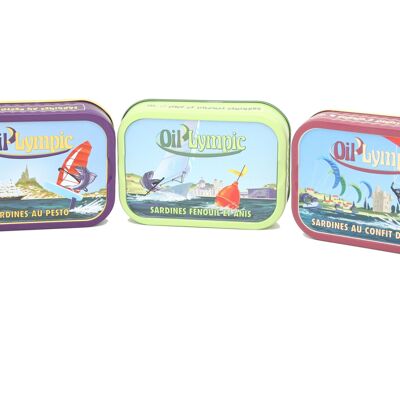 Variegated cardboard sardines "OIL'LYMPIC"