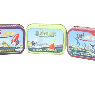 Variegated cardboard sardines "OIL'LYMPIC"