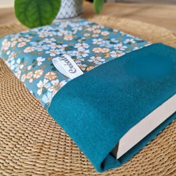 Ensemble Pochette à livre et Marque-page en tissu Coton - Sakura Vert 2