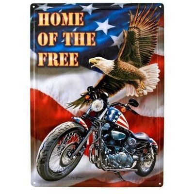 Tin Sign Home of the Free American Biker Eagle Chopper Motorcycle