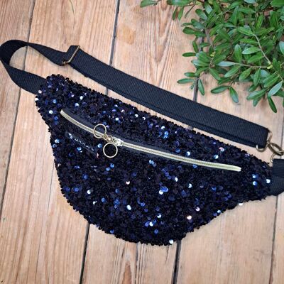 Midnight blue sequin belt bag