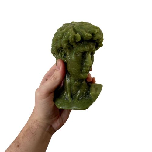 Green David Greek Head Candle - Roman Bust Figure - Gift, Deco, Trendy, Young & Christmas