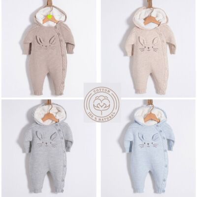 A Pack of Four Sizes Organic Knitwear Hooded Baby Outdoor Bunny  Pram Suit