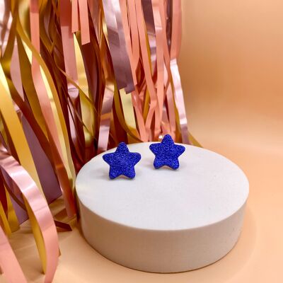 Navy leather star earrings