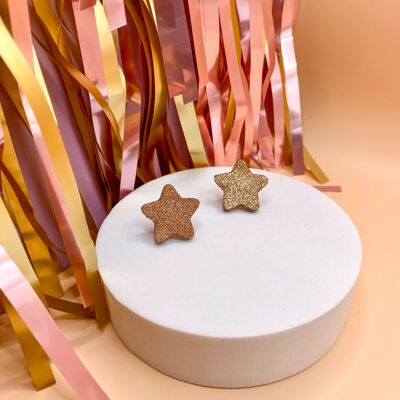 Amber leather star stud earrings